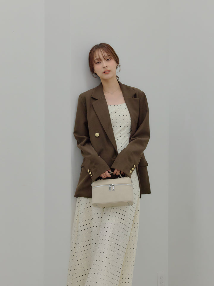 【SET】ゴールドボタンテーラードジャケット+【Essential】Back open satin camisole dress(2set)