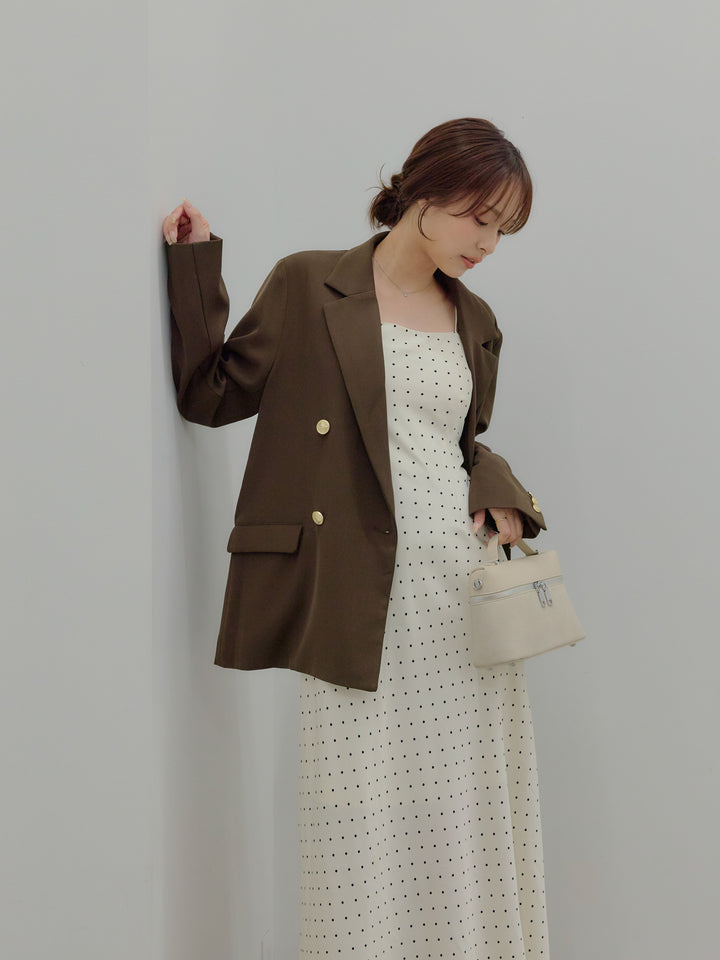 【SET】ゴールドボタンテーラードジャケット+【Essential】Back open satin camisole dress(2set)