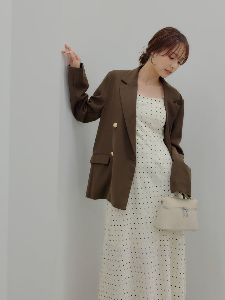 【SET】ゴールドボタンテーラードジャケット+【Essential】Back open satin camisole dress(2set)