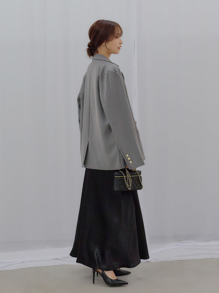 【SET】ゴールドボタンテーラードジャケット+【Essential】Back open satin camisole dress(2set)