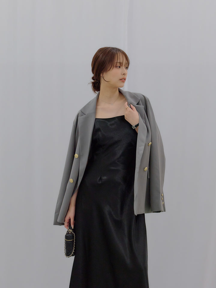 【SET】ゴールドボタンテーラードジャケット+【Essential】Back open satin camisole dress(2set)
