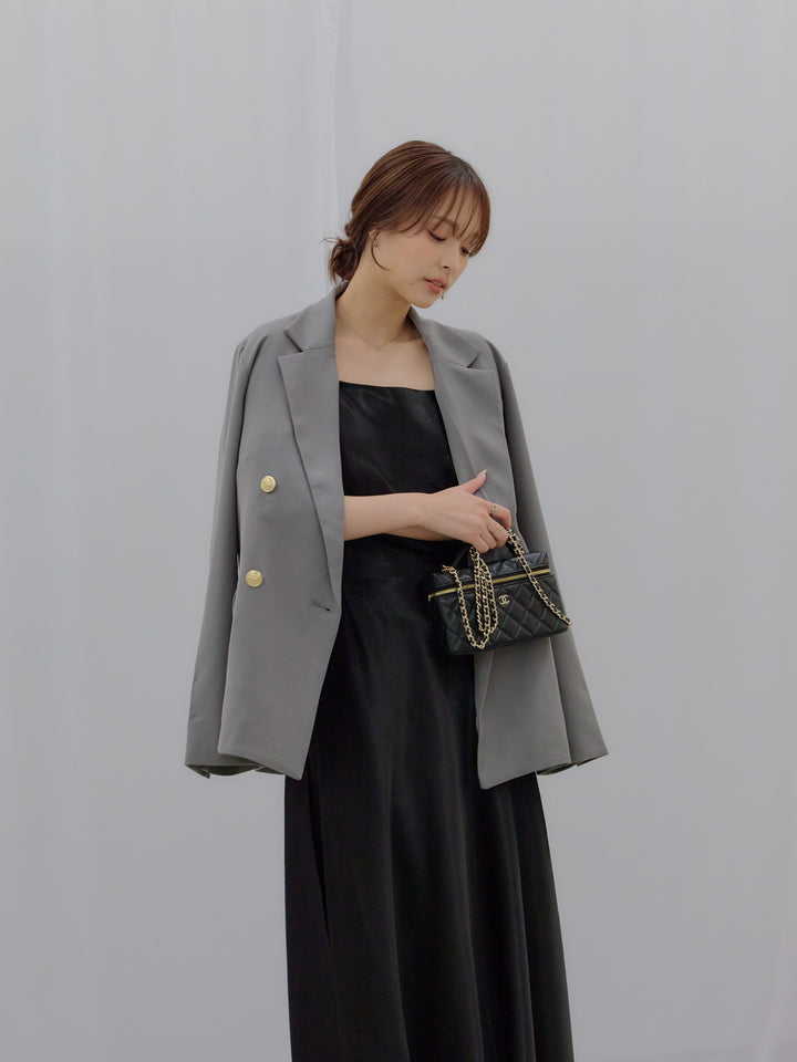 【SET】ゴールドボタンテーラードジャケット+【Essential】Back open satin camisole dress(2set)