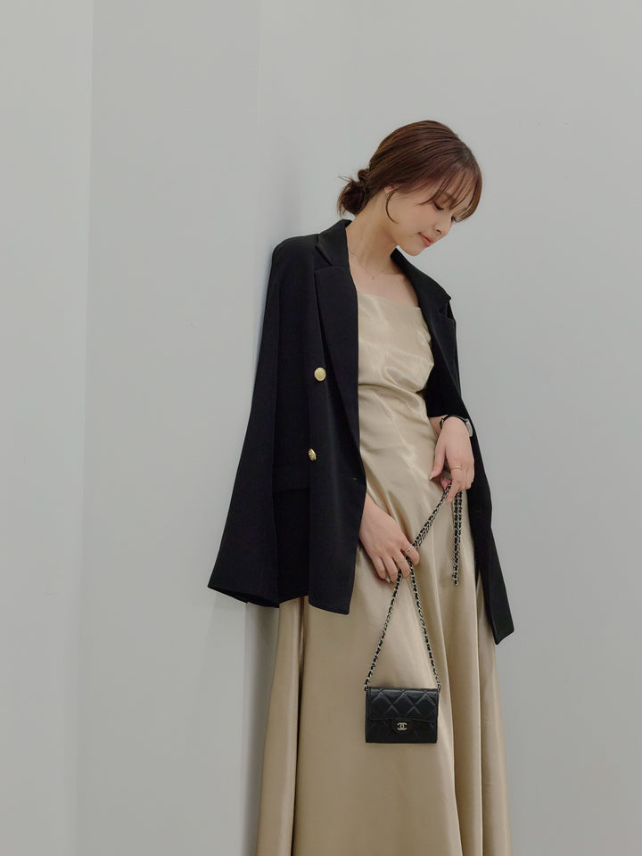 【SET】ゴールドボタンテーラードジャケット+【Essential】Back open satin camisole dress(2set)