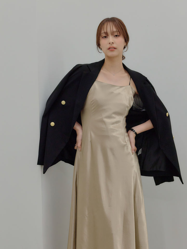 【SET】ゴールドボタンテーラードジャケット+【Essential】Back open satin camisole dress(2set)