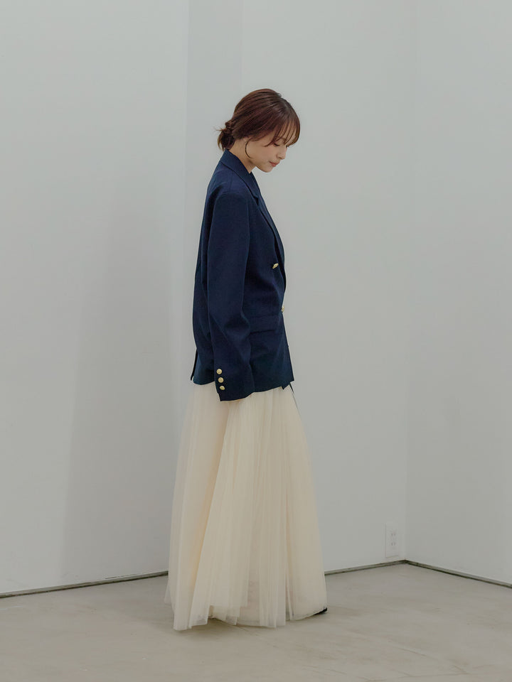 【SET】ゴールドボタンテーラードジャケット+ボリュームチュールスカート(2set)