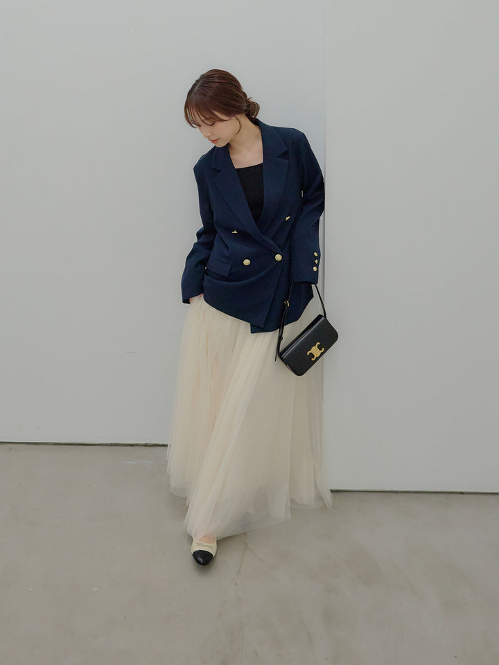 【SET】ゴールドボタンテーラードジャケット+ボリュームチュールスカート(2set)