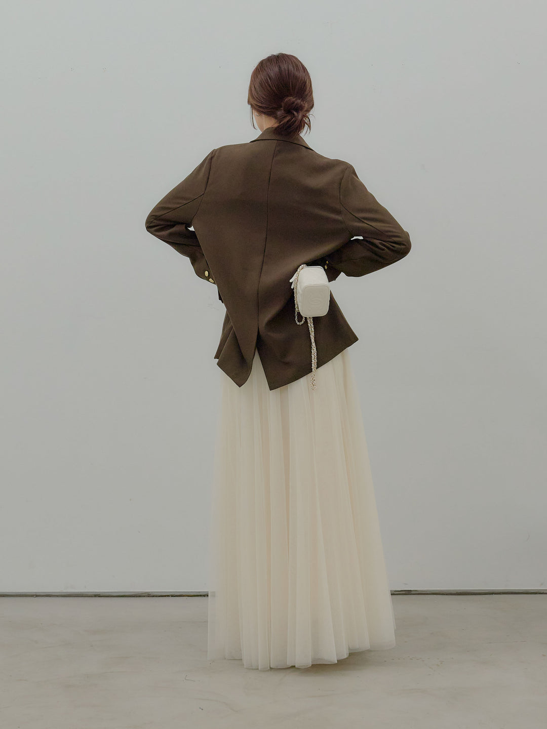 【SET】ゴールドボタンテーラードジャケット+ボリュームチュールスカート(2set)