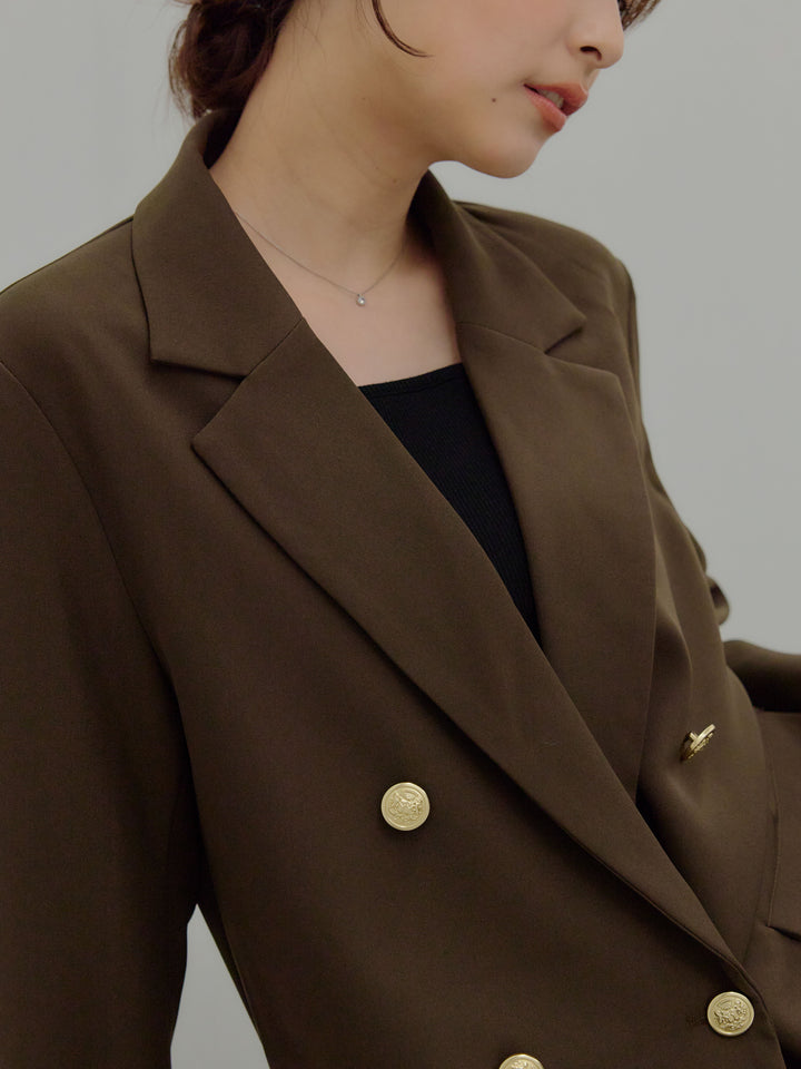 【SET】ゴールドボタンテーラードジャケット+ボリュームチュールスカート(2set)