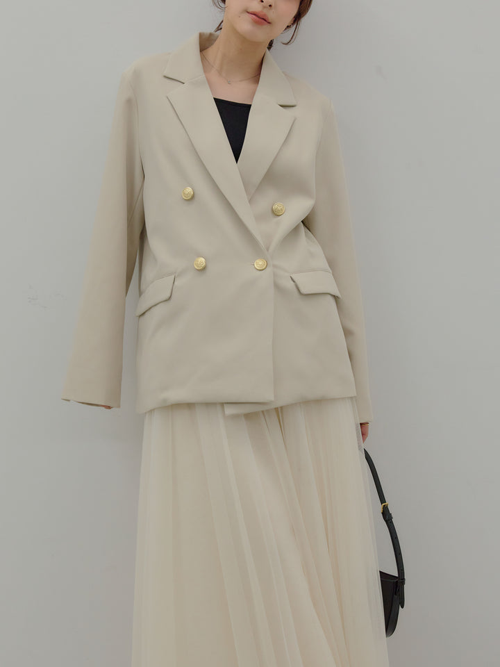 【SET】ゴールドボタンテーラードジャケット+ボリュームチュールスカート(2set)