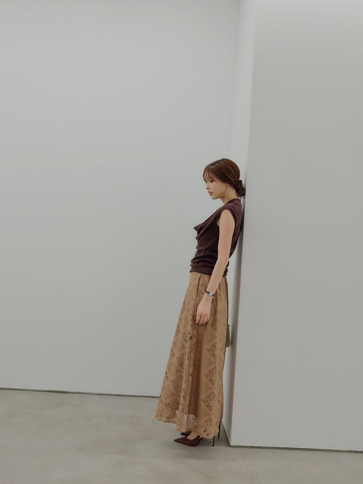 ドレープレイヤードデザイン襟付きノースリーブニットトップス