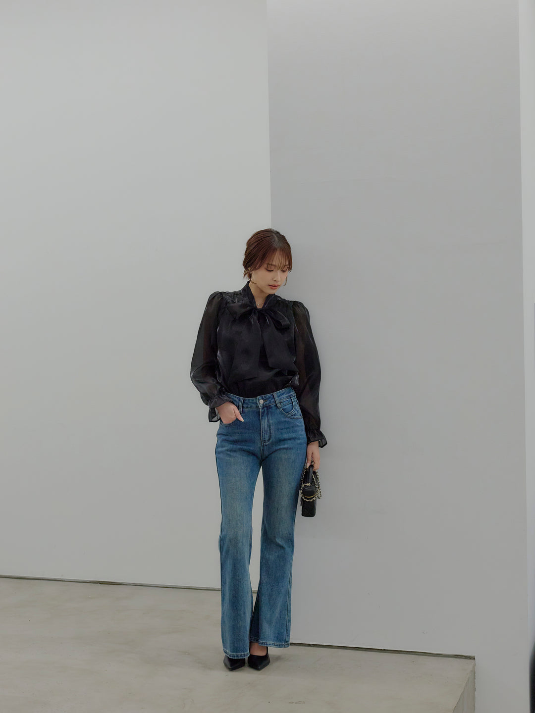 グロッシーオーガンジーボウタイブラウス