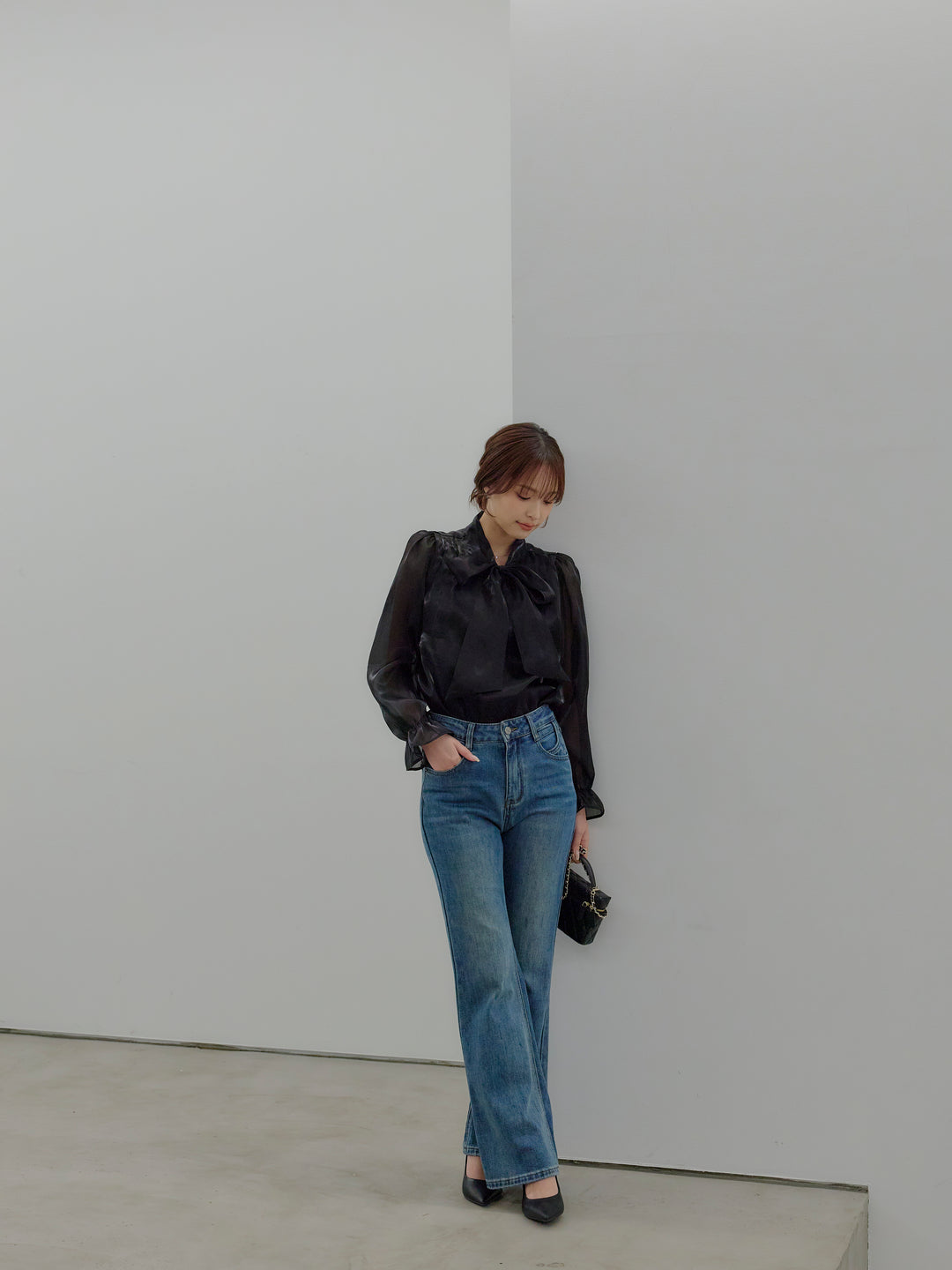 グロッシーオーガンジーボウタイブラウス