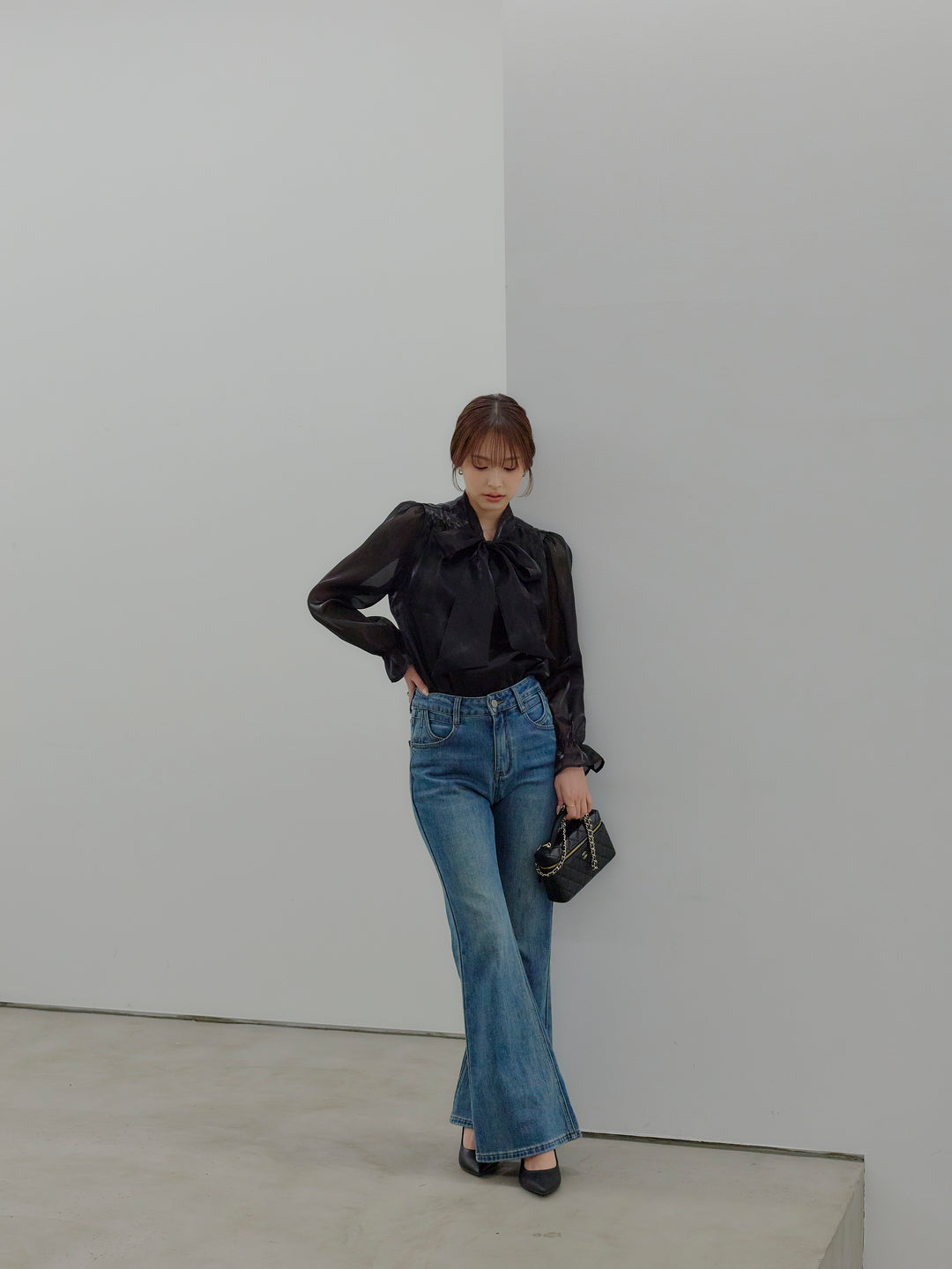 グロッシーオーガンジーボウタイブラウス