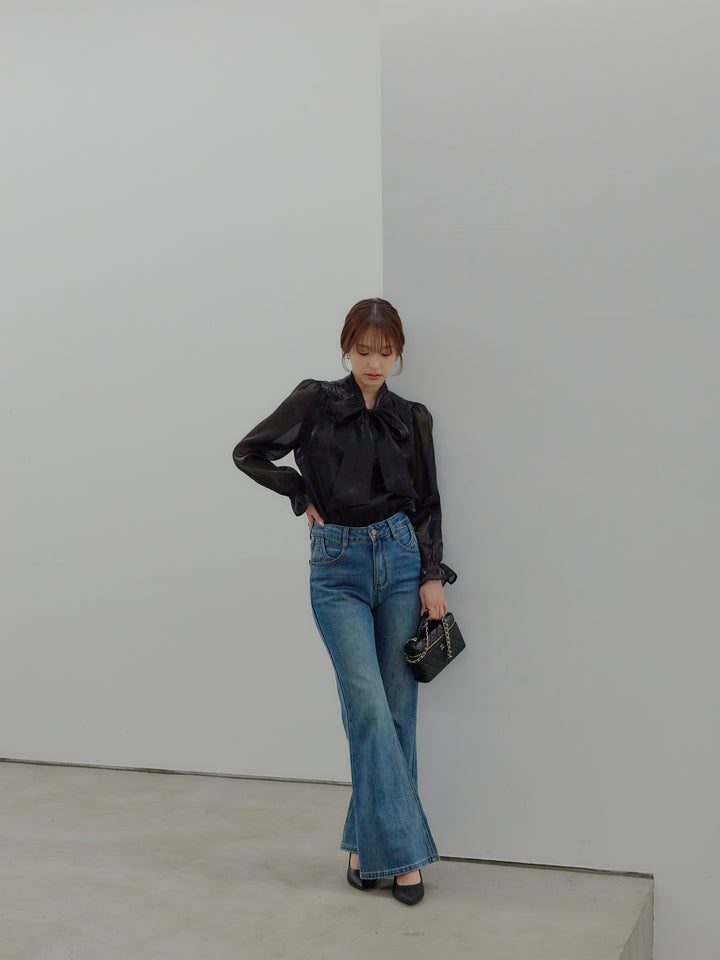 グロッシーオーガンジーボウタイブラウス