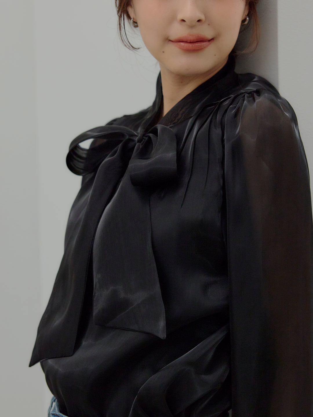 グロッシーオーガンジーボウタイブラウス