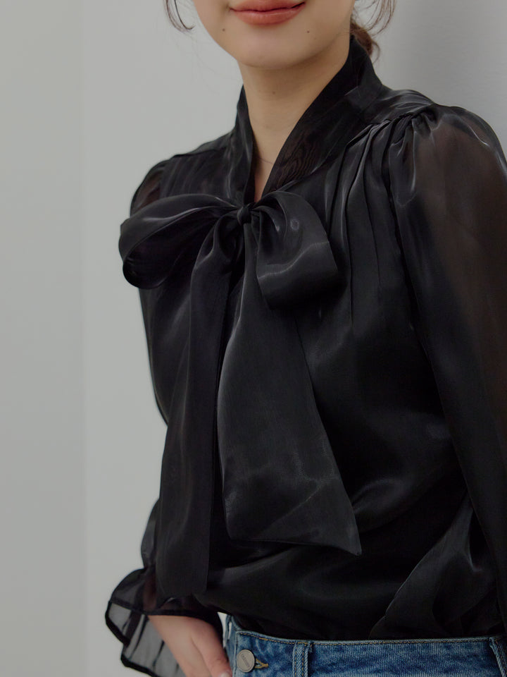 グロッシーオーガンジーボウタイブラウス