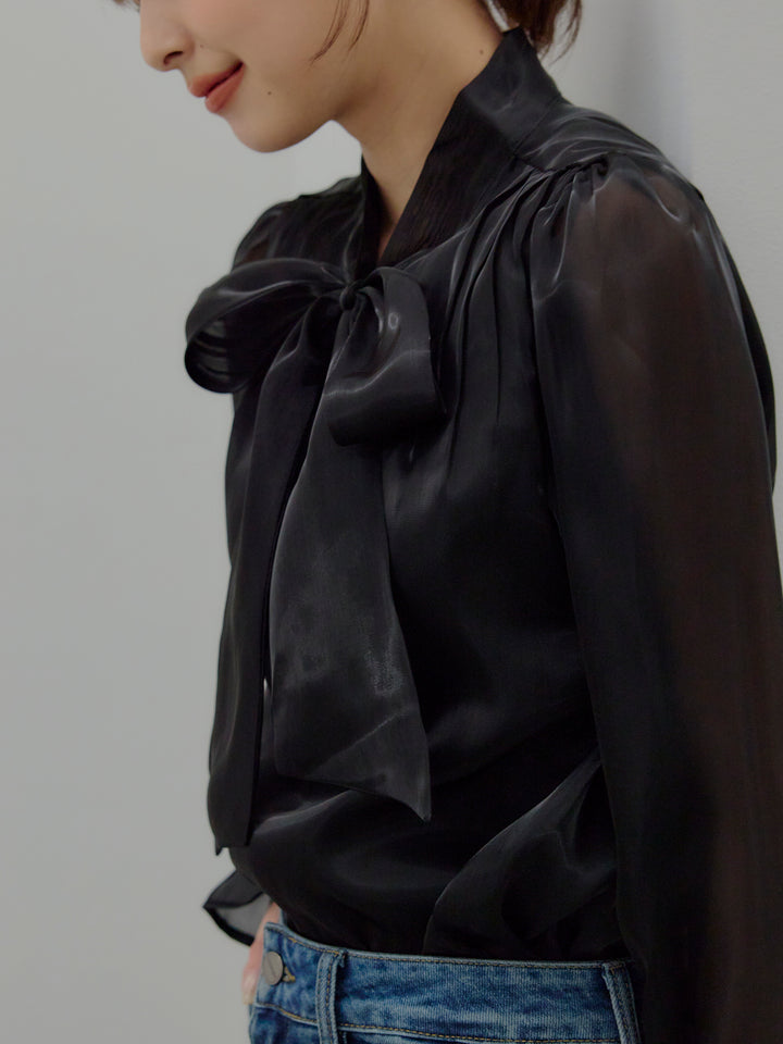 グロッシーオーガンジーボウタイブラウス