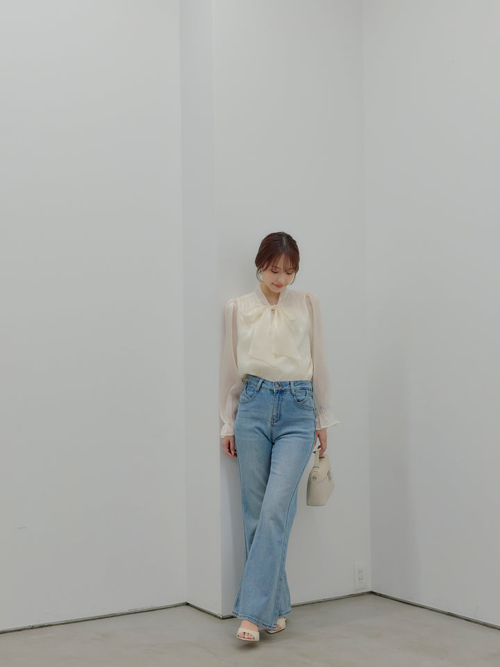 グロッシーオーガンジーボウタイブラウス