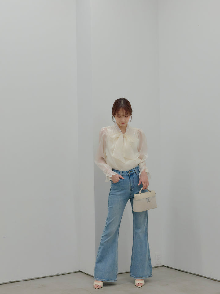 グロッシーオーガンジーボウタイブラウス