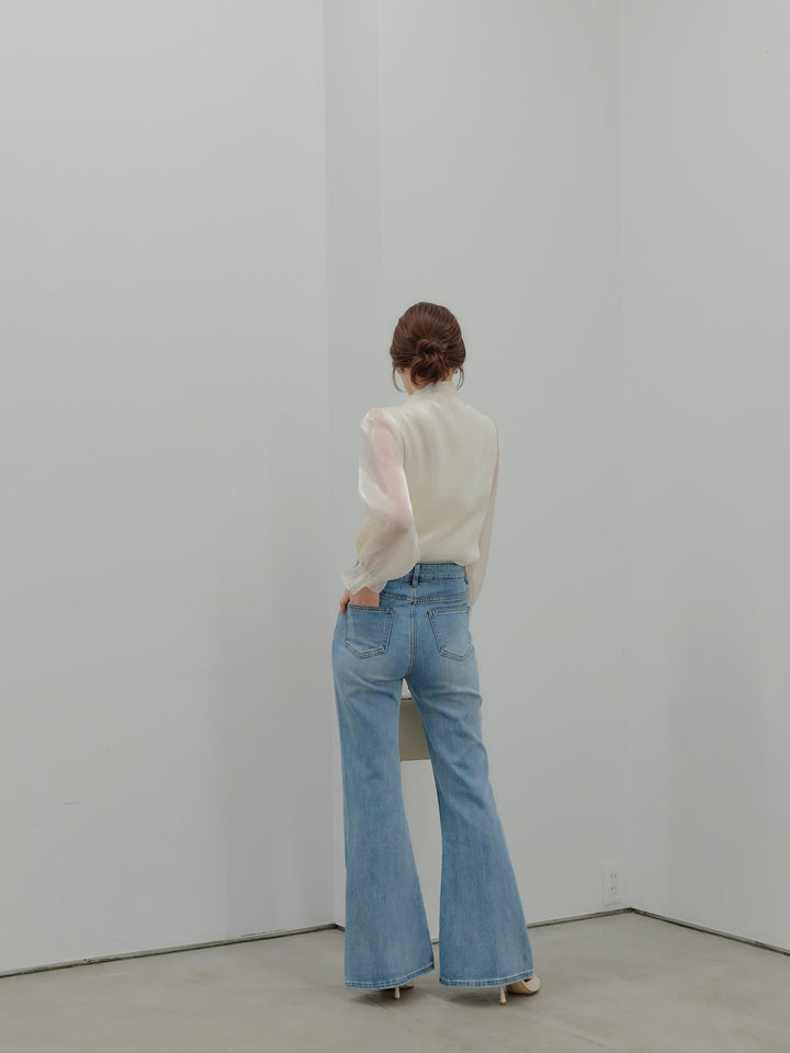 グロッシーオーガンジーボウタイブラウス