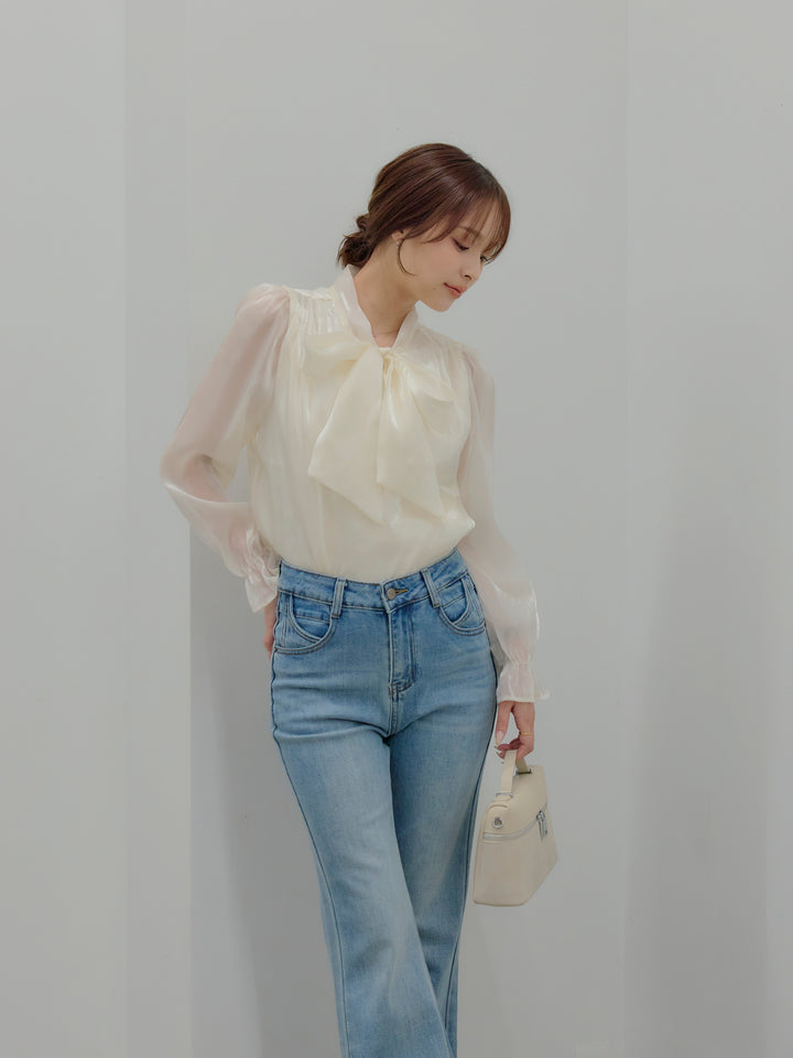 グロッシーオーガンジーボウタイブラウス