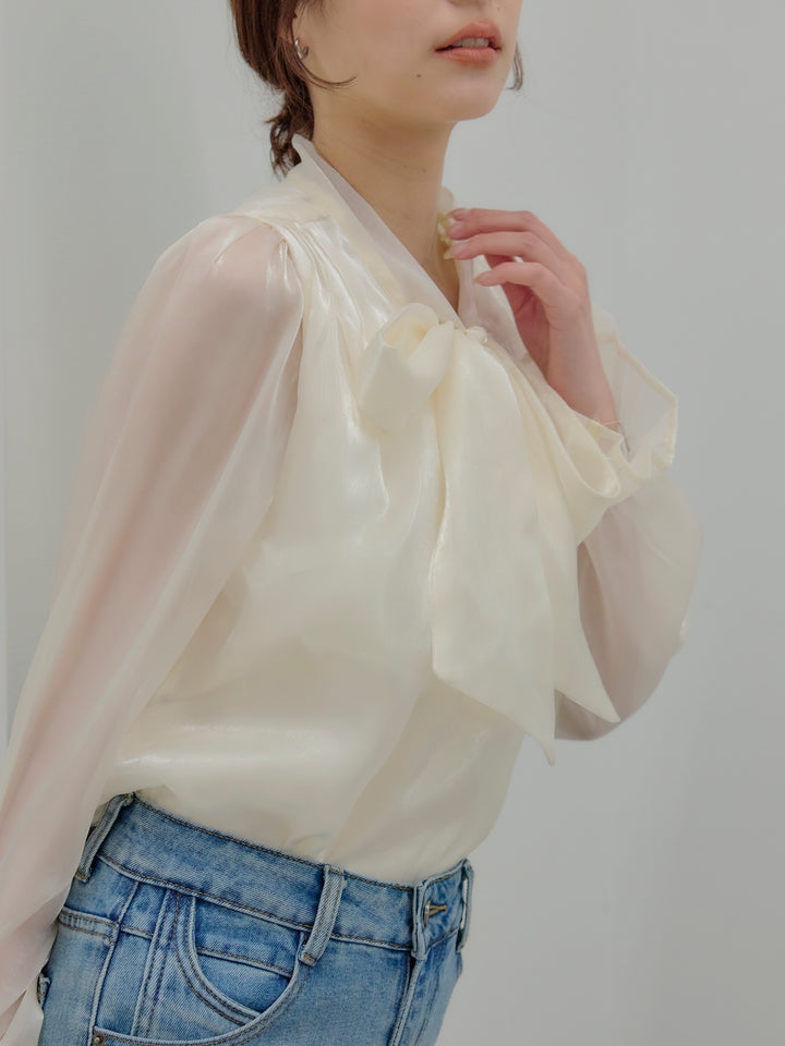 グロッシーオーガンジーボウタイブラウス