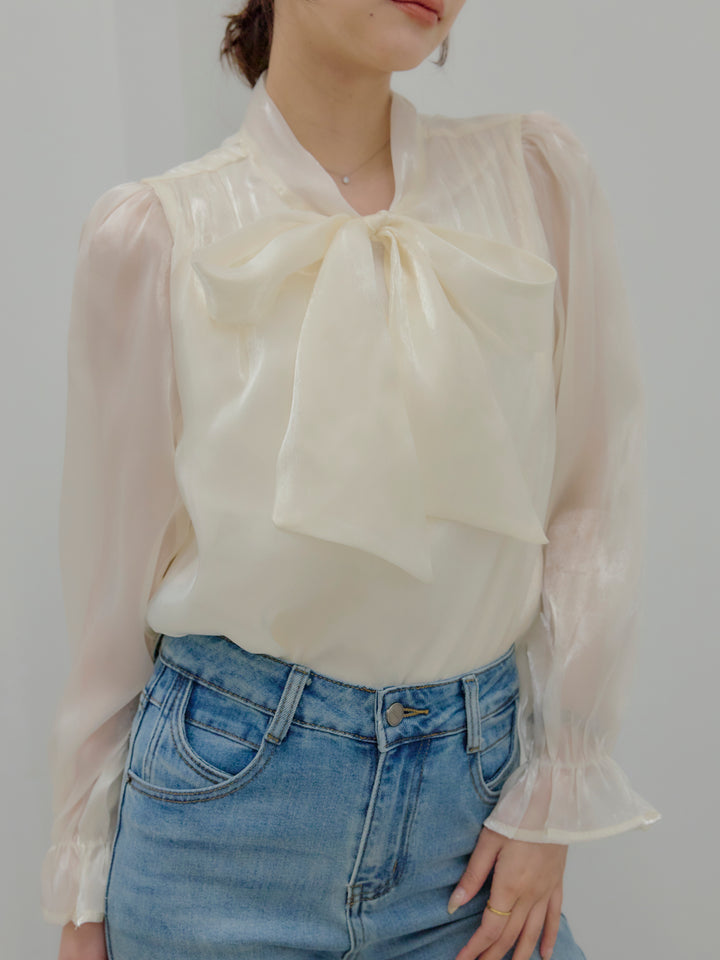 グロッシーオーガンジーボウタイブラウス
