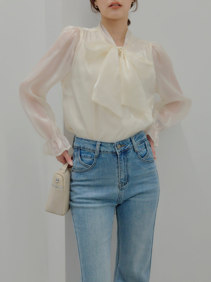 グロッシーオーガンジーボウタイブラウス