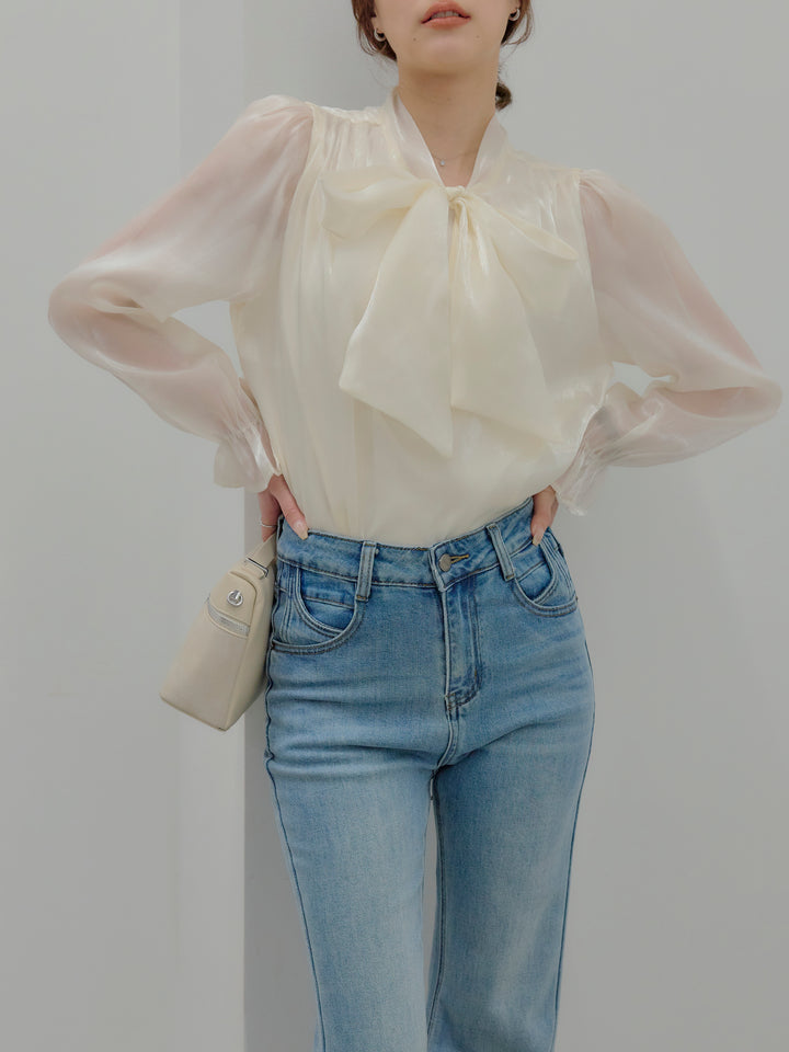 グロッシーオーガンジーボウタイブラウス