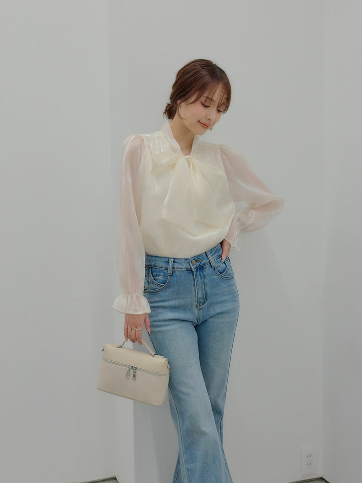 グロッシーオーガンジーボウタイブラウス