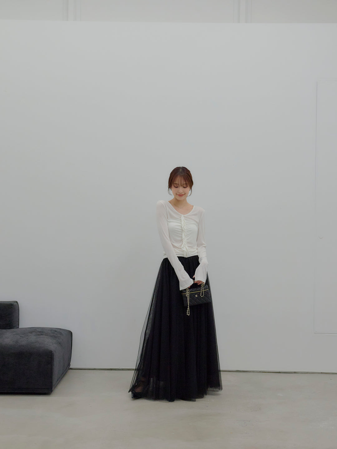 【SET】フロントフリルフィットトップス+ボリュームチュールスカート(2set)