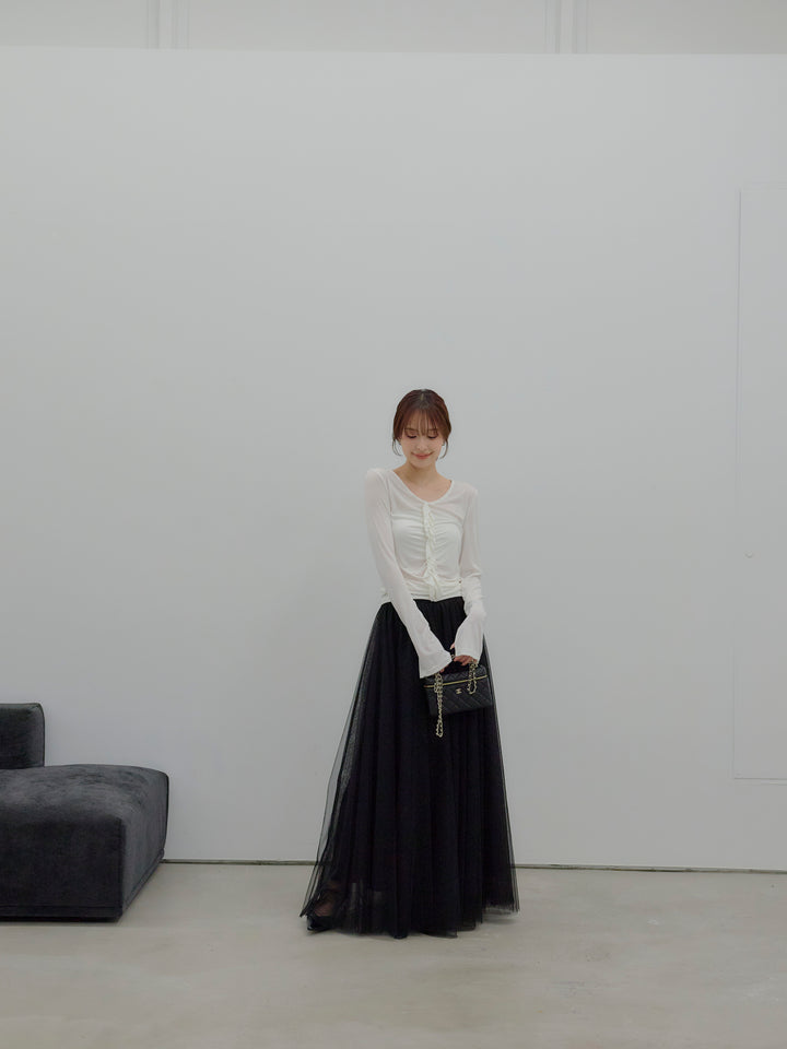 【SET】フロントフリルフィットトップス+ボリュームチュールスカート(2set)