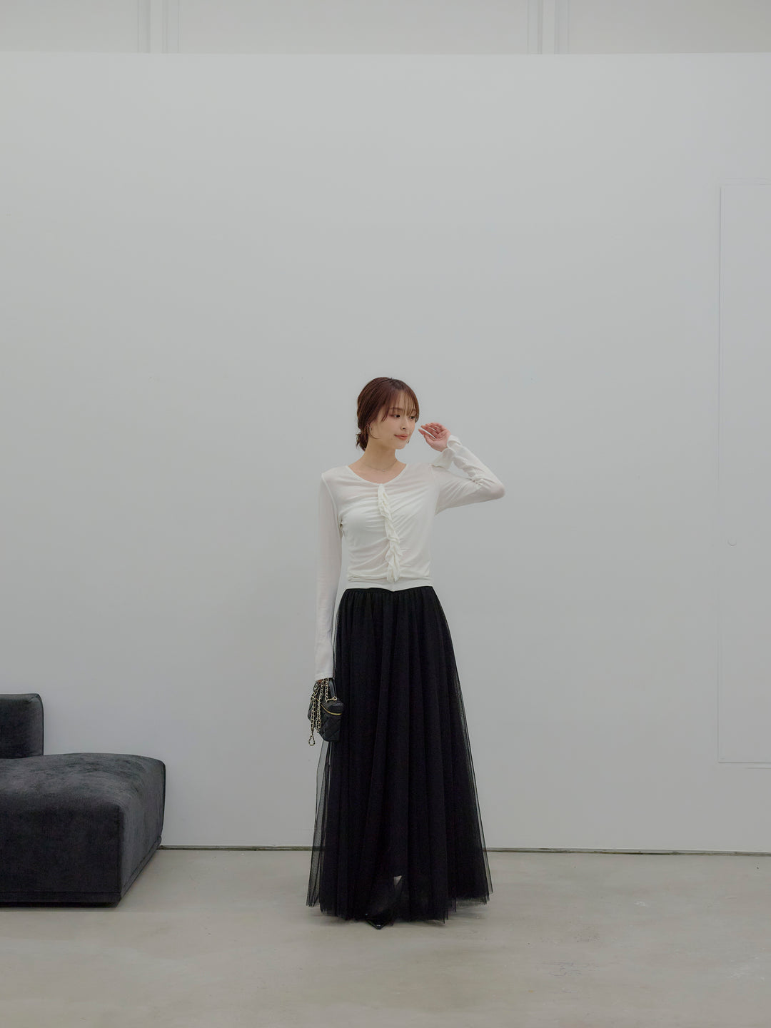【SET】フロントフリルフィットトップス+ボリュームチュールスカート(2set)
