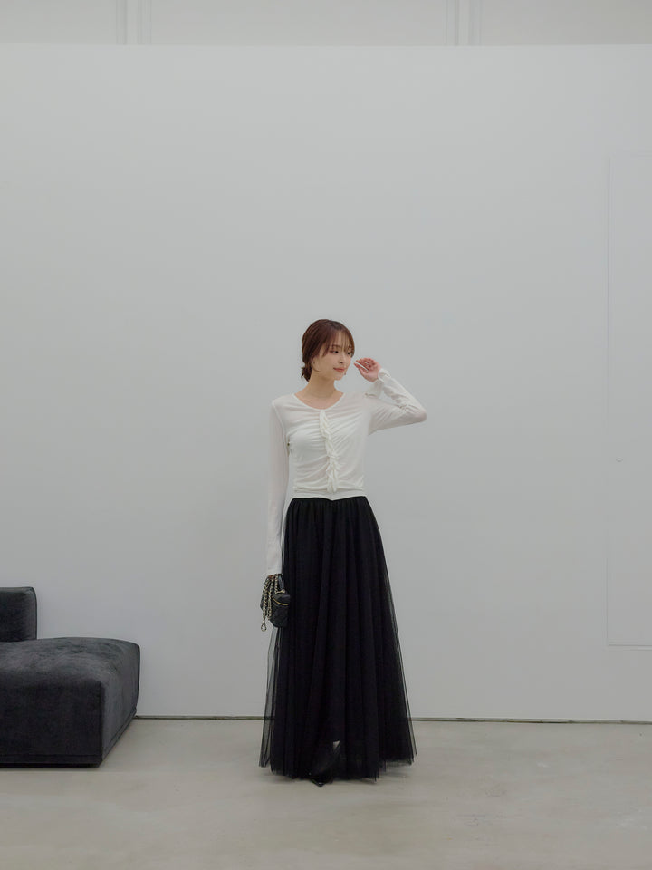【SET】フロントフリルフィットトップス+ボリュームチュールスカート(2set)
