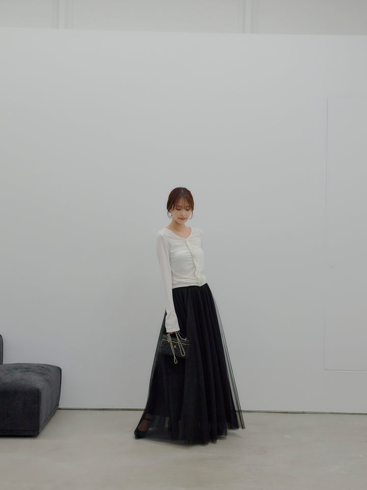【SET】フロントフリルフィットトップス+ボリュームチュールスカート(2set)
