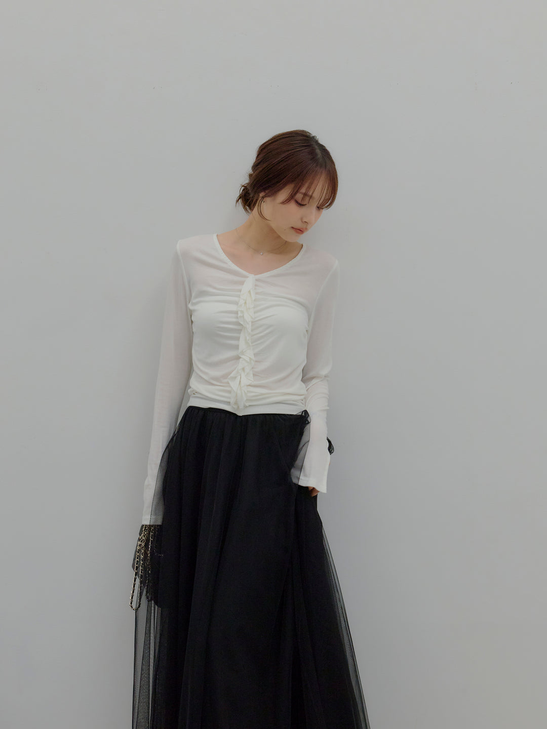 【SET】フロントフリルフィットトップス+ボリュームチュールスカート(2set)