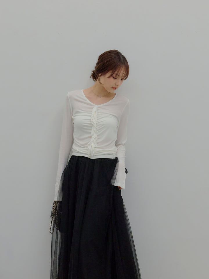 【SET】フロントフリルフィットトップス+ボリュームチュールスカート(2set)