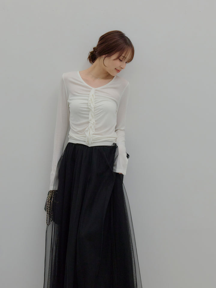 【SET】フロントフリルフィットトップス+ボリュームチュールスカート(2set)
