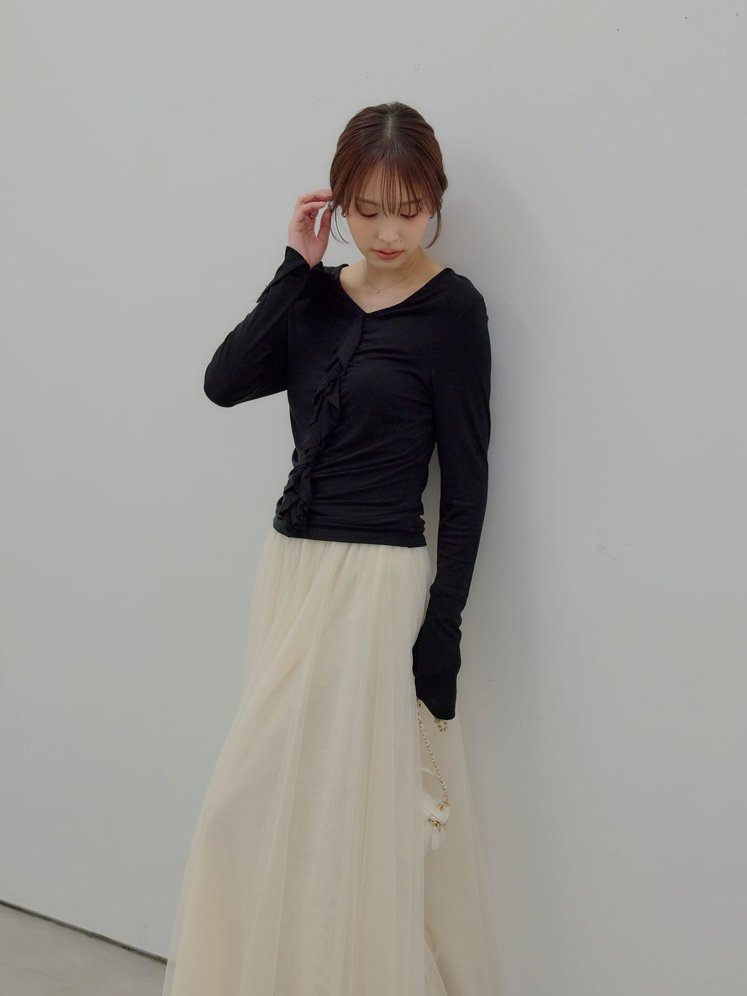 【SET】フロントフリルフィットトップス+ボリュームチュールスカート(2set)