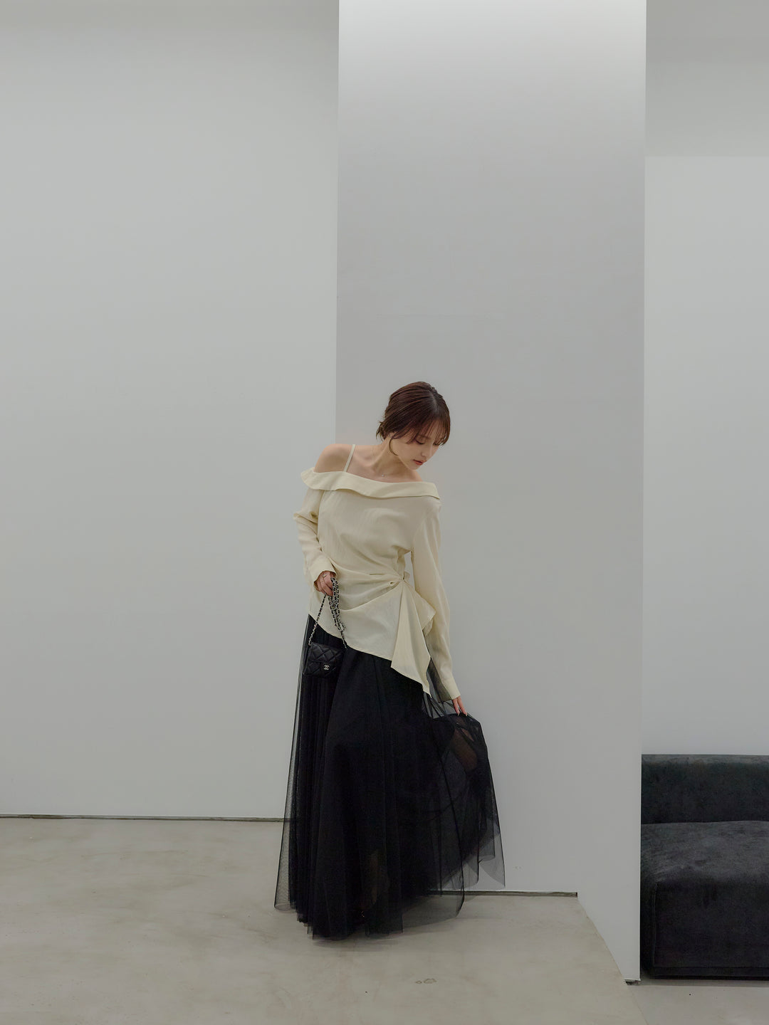 ワンショルダーサイドデザインシャツトップス