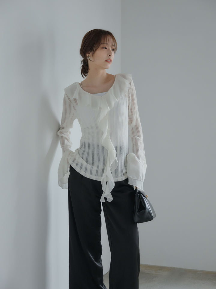 ストライプシアーラッフルトップス
