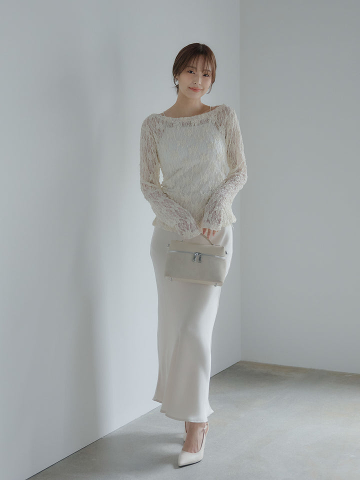 サイドギャザーフラワージャガードシアーカットソー