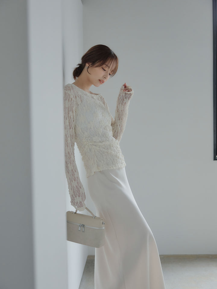 サイドギャザーフラワージャガードシアーカットソー