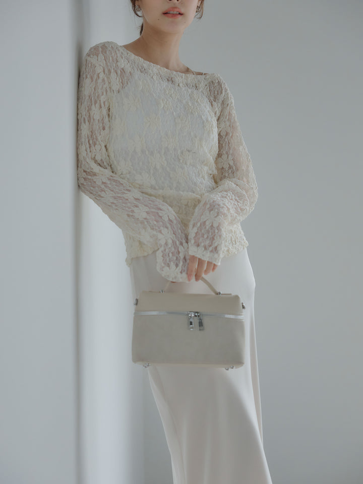 サイドギャザーフラワージャガードシアーカットソー