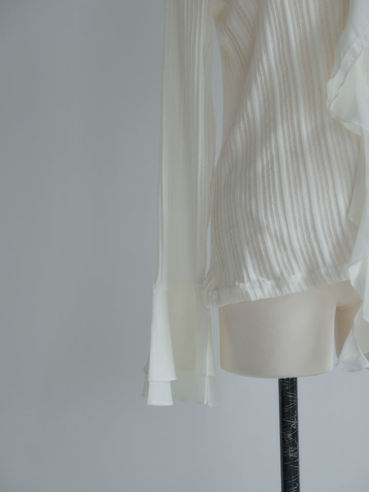 ストライプシアーラッフルトップス