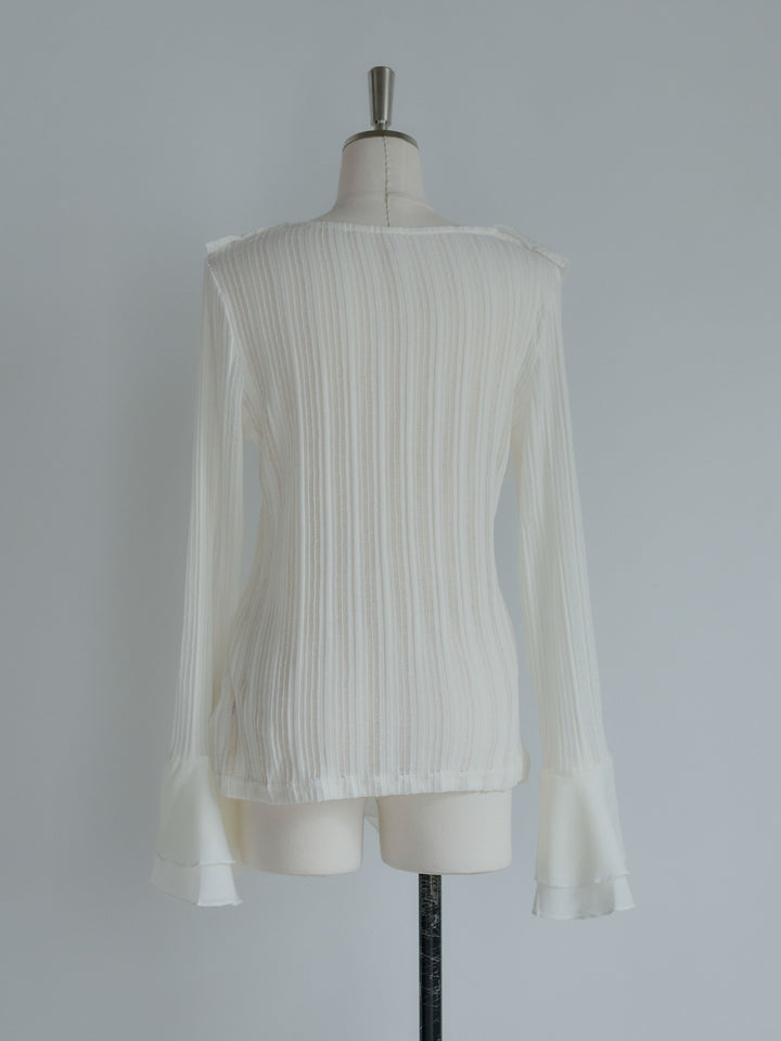 ストライプシアーラッフルトップス