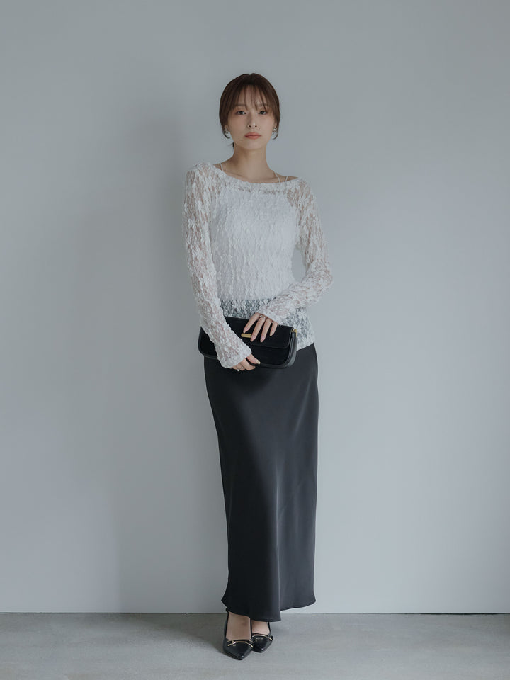 サイドギャザーフラワージャガードシアーカットソー