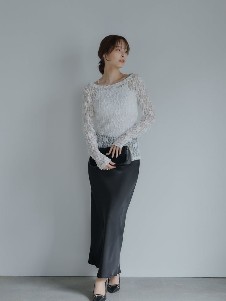 サイドギャザーフラワージャガードシアーカットソー