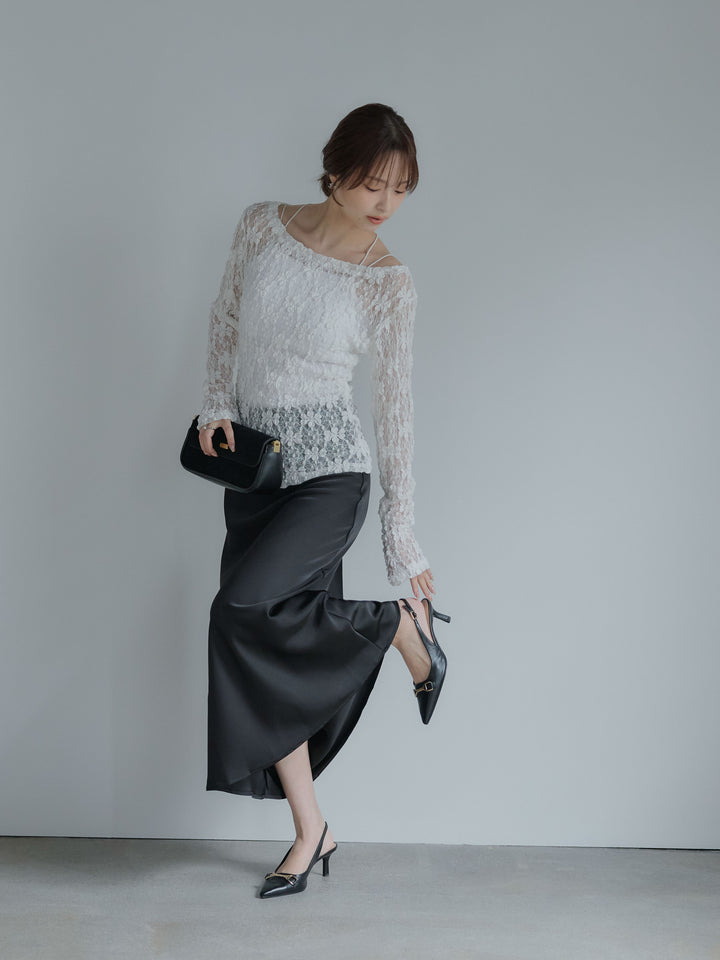 サイドギャザーフラワージャガードシアーカットソー