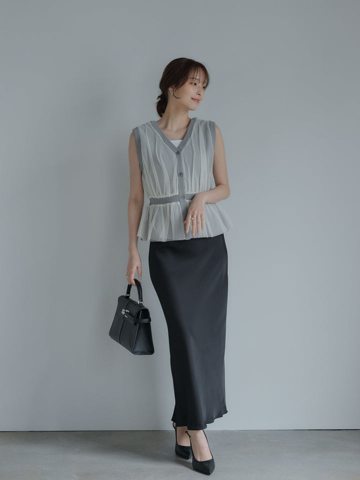 チュールドッキングペプラムトップス